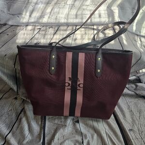 Coach Burgundy and Pink Tote Bag